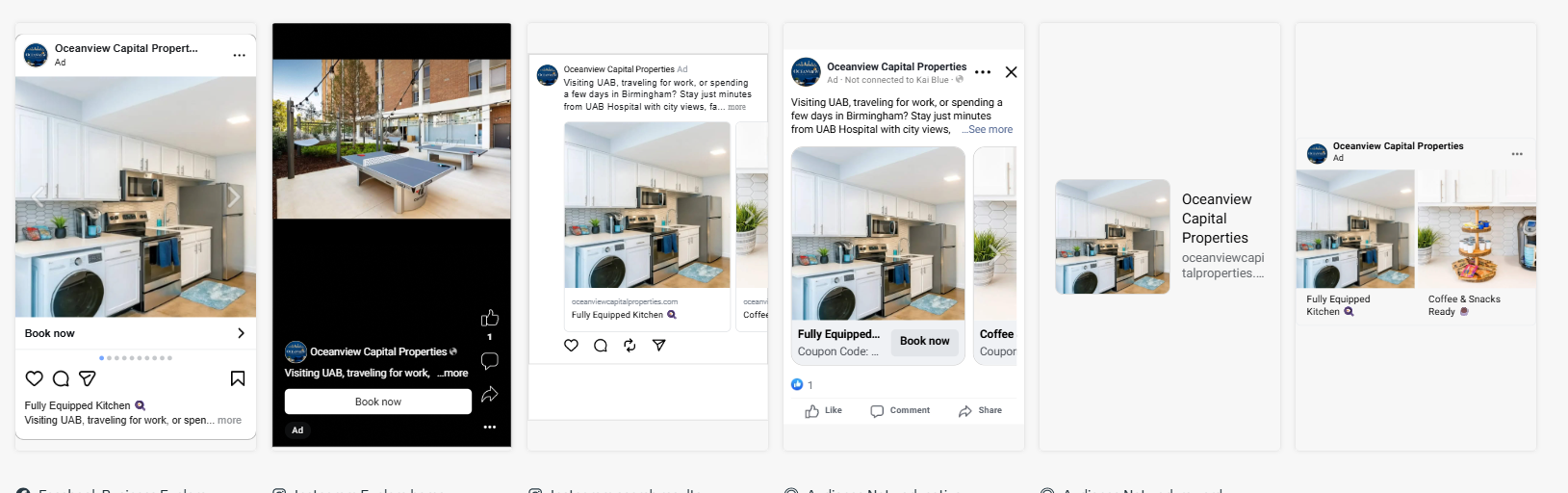 Oceanview Capital Properties kitchen ad shown across Meta placements
